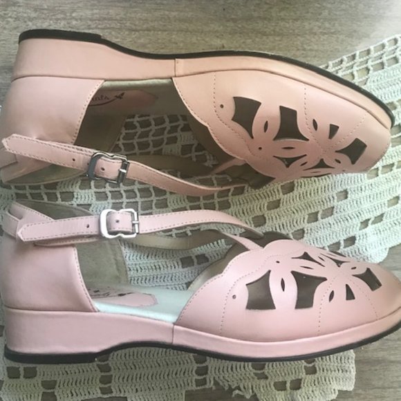 1940s Style Rocket Originals PINK Floral Buckle Sandals - size 5 UK - size 7 USW - Picture 4 of 12